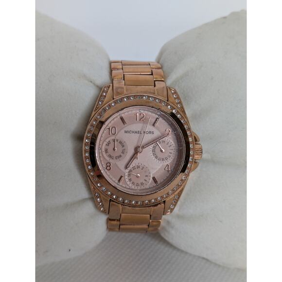 Michael Kors Woman’s MK5613 Rose Gold Watch Round Crystal Rhinestone Bezel